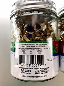 The model number of the Hatch  Your Own Dino Egg is located on the label